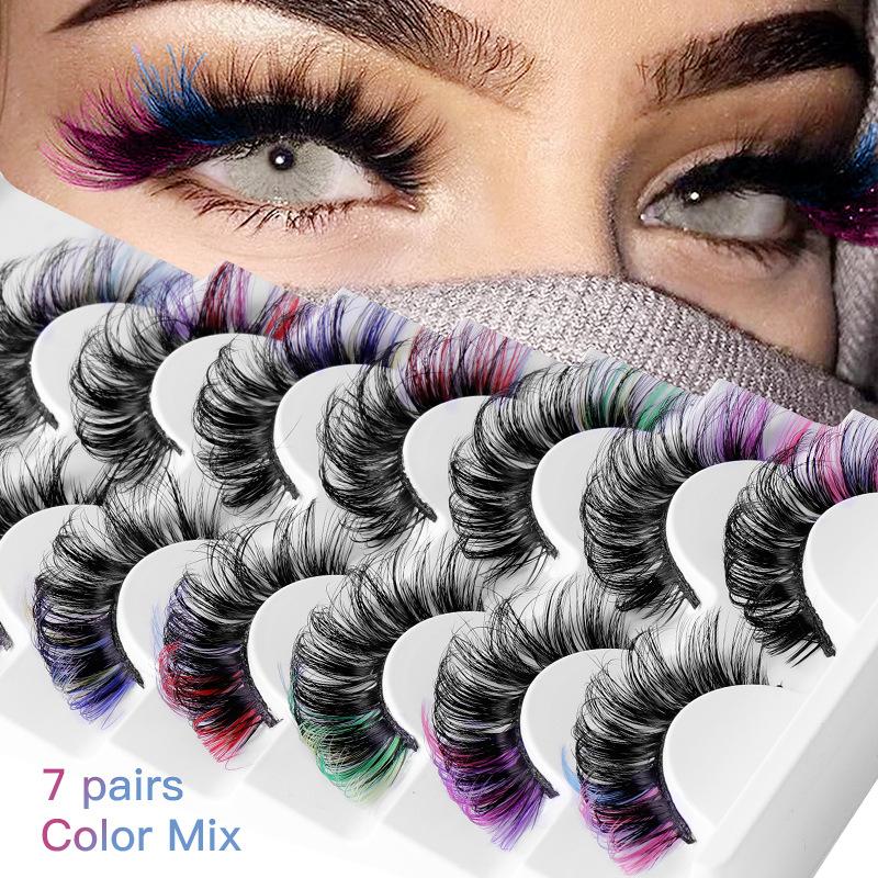 7쌍의 화려한 컬러 인조 속눈썹 3D 밍크 컬러 DD  - Eyelash Extension Cluster 리뷰 및 가격